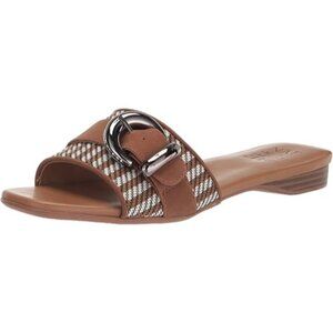 Naturalizer Slide Flat Sandals Women's Size 8M Slip On Buckle Detail Brown